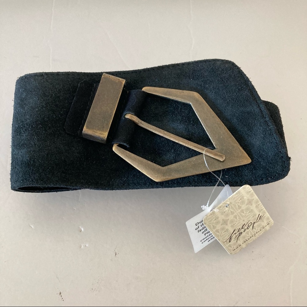 NWT Free People Caviar Black Suede Waist Belt Sz S/M